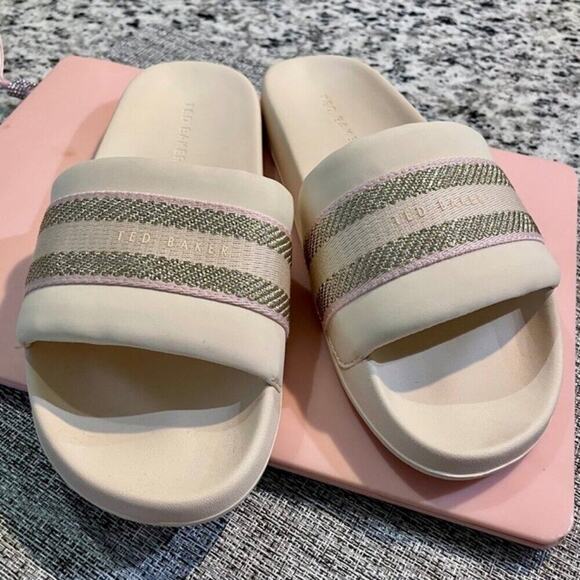TED BAKER SLIDE SANDAL NATURAL PINK GOLD SZ 6 AESTHETIC VERSATILE SUMMER CHIC - Picture 11 of 13